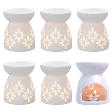 Imagem de Kit 6 Difusor Rechaud de Porcelana Para Óleos Essenciais e Wax Melts Branco
