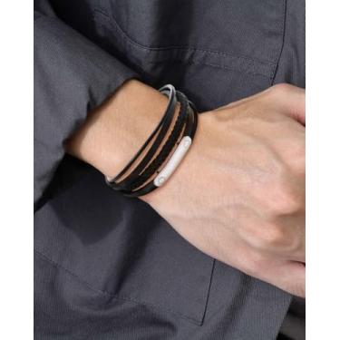 Imagem de Pulseira masculina de aço inoxidável, pulseira de couro composto BLC-BRA-01, onesize, Metal, Sem Pedra Preciosa