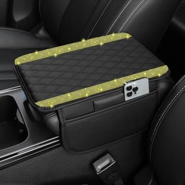 Imagem de Capa de console central de carro brilhante, almofada de couro para descanso de braço de carro com 2 bolsas de armazenamento, caixa de armazenamento universal com protetor de apoio de braço automotivo