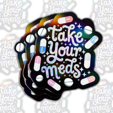 Imagem de Adesivo Take Your Meds (3 peças) - Decalque engraçado de lembrete de medicação para laptop, garrafa de água, capacete, para-choque - Presente médico e médico - Adesivos de vinil de 7,6 cm