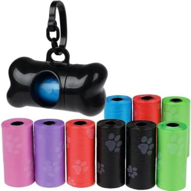 Imagem de Kit Suporte Saco Coletor Acompanha 10 Rolos Cata Caca Fezes Cães Gatos Pets 150 Saquinhos Higiênicos Dispenser Design Osso Produtos para Pet Premium