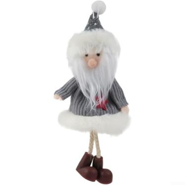 Imagem de Enfeite para pendurar árvore de Natal em tecido de pelúcia com Papai Noel, decoração festiva para casa ou escritório cinza