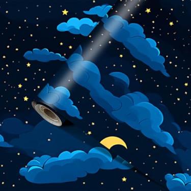 Imagem de HOMETITUTE Papel de parede Galaxy Peel and Stick Celestial Night Sky Papel de parede PVC autoadesivo removível para quarto, sala de estar, escritório, decoração mural de parede