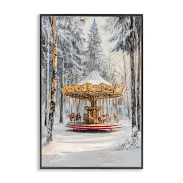 Imagem de Stupell Industries Arte giclée emoldurada em preto Carrossel Winter Wonderland, design por Petal Prints Design, 76 x 50 cm