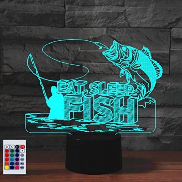 Imagem de SUPERHONGJIHAO Luz noturna para crianças, 3D, vá pescar, lâmpada LED com controle remoto, 16 mudanças, presente de aniversário de Natal para crianças