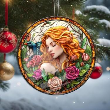 Imagem de Enfeites de Natal femininos pendurados, decoração de férias, decoração de acrílico, decoração de interiores de carro, enfeite de árvore de flores, artesanato para pendurar itens colecionáveis para