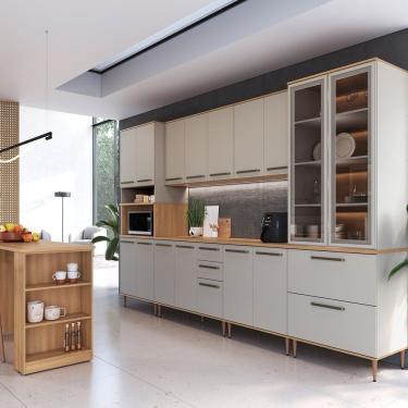 Imagem de Cozinha Modulada Completa 8 Peças Com Cristaleira 16 Portas 2 Gavetas 2 Gavetões 1 Bancada Isabelle Freijó - Arenas