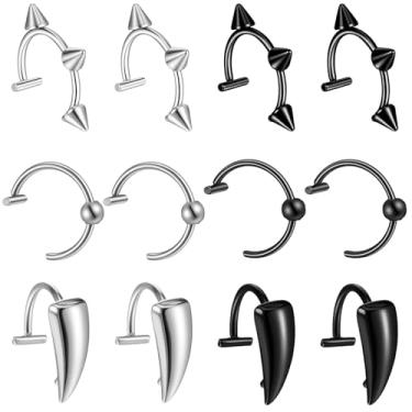 Imagem de LXUEJIE 12 peças de anel de lábio falso de aço inoxidável - anel de septo, piercing labial falso preto prateado, anéis de dentes de vampiro ajustáveis para lábios não perfurantes, punhos, brincos de