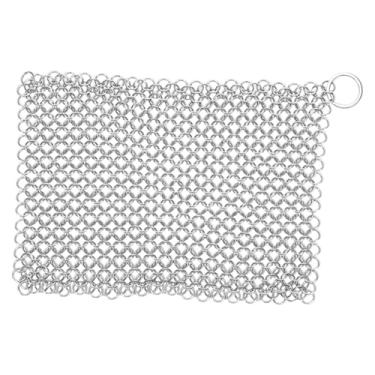 Imagem de KiBcsLic Limpador de ferro fundido, esfregão de malha, esfregão de aço inoxidável compacto e versátil para fornos holandeses, panelas de ferro fundido, pratos, 8x6 Inch