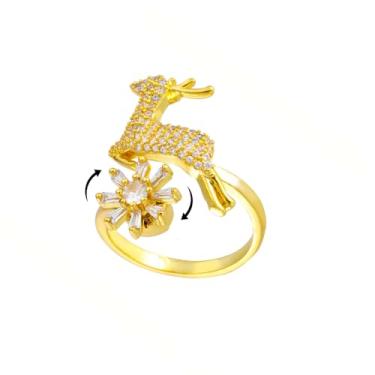 Imagem de KONPJE Anel Fidget de Girassol Feminino Dourado Ansiedade Anéis de Cristal Zircônia Cúbica Girassol Aberto Ajustável Fidget Ring Spinner Sun Ring para Homens Joias Modernas, Strass, Sem pedra preciosa