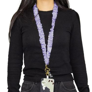 Imagem de 1 corda roxa para pendurar para celular, gola longa, feita à mão e firme, tecido plissado de intestino grande, corrente para celular, fivela de metal, corrente decorativa elástica