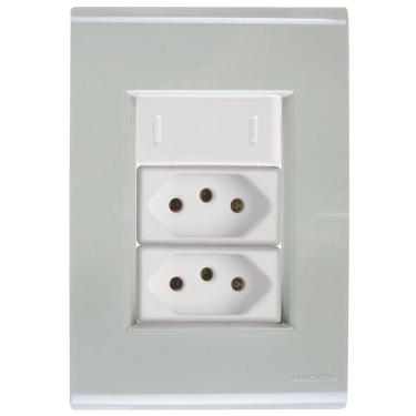 Imagem de Cj Interruptor E Duas Tomadas 10a E 20a Liz Verde Ardósia Tramontina Completo Pronto Tramontina