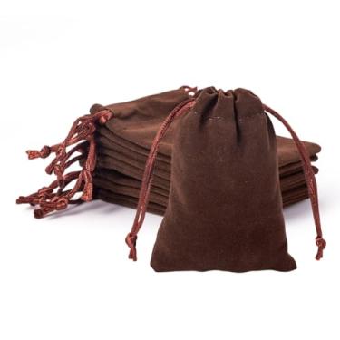 Imagem de 20 peças de sacos de veludo com cordões de café, 15 x 12 cm, bolsas de joias de tecido de veludo, embalagens de presente, bolsas de armazenamento para festa de casamento, Natal, embrulhos de