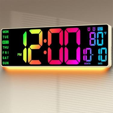 Imagem de Relógio de parede digital grande de 42 cm: 11 cores RGB para decoração de parede para sala de estar, quarto, escritório, sala de aula, presentes de aquecimento de casa, nova decoração de casa