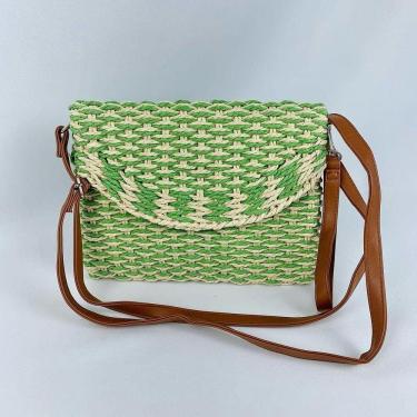 Imagem de Bolsa Feminina Tiracolo Transversal De Palha Moda Praia Verão verde