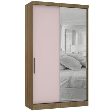 Imagem de Guarda Roupa Modulado 134,50cm 2 Portas De Correr Com Espelho Paris Avelã Pf Com Rosa Pf