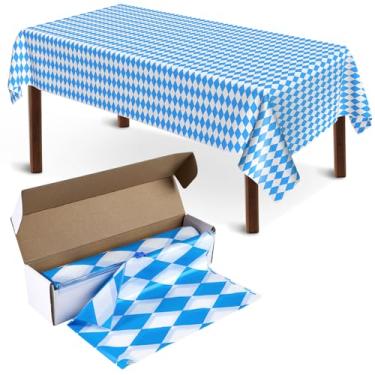 Imagem de ComfyKit Oktoberfest Decoração de festa, rolo de toalha de mesa Oktoberfest com caixa cortadora, toalha de mesa descartável de plástico com bandeira da Baviera, toalha de mesa impermeável para