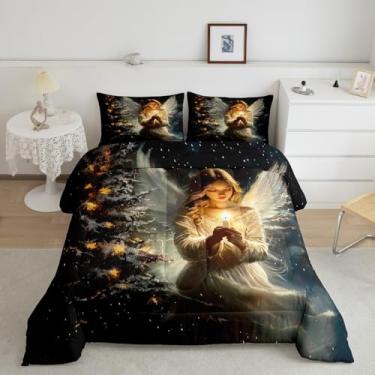 Imagem de Erosebridal Conjunto de cama com estampa de anjo branco 3D, 3 peças, temática de sonhos, decoração com 1 pilowcase