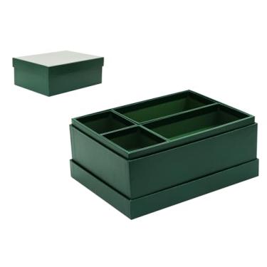 Imagem de MIZFRUZZY Elegante caixa de armazenamento texturizada verde com divisórias removíveis, caixa de lembrança de papelão, decoração de casa, compartimentos personalizáveis para joias, artesanato, costura