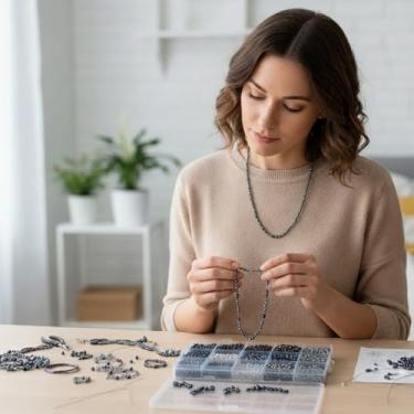 Imagem de Contas de vidro para fabricação de pulseiras, kit de fabricação de pulseiras de amizade de 15 grades, pequenas contas de vidro para joias