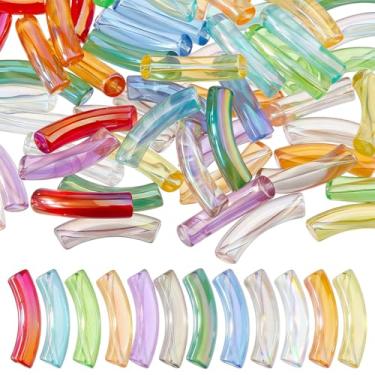 Imagem de DICOSMETIC 60 peças, 12 cores, revestimento UV, tubo curvado, transparente, arco-íris, contas de acrílico, pulseira de tubo grosso, contas de tubos curvados de bambu para fazer joias de pulseira faça