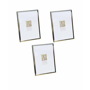 Imagem de Kit 3 Porta Retrato Metal e Vidro 15x20 Moldura Lisa Dourado