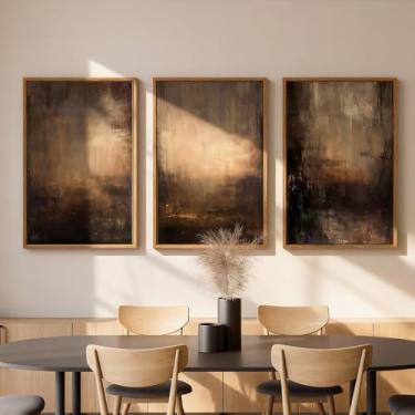 Imagem de Vaskuro Pinturas de arte neutra 3D emolduradas extra grandes feitas à mão para sala de estar, sala de jantar, 3 peças de arte minimalista abstrata texturizada para parede, decoração aconchegante