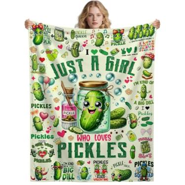 Imagem de Cobertor Just a Girl Who Loves Pickles, ultramacio, engraçado, decoração para sofá/cama, presentes para amantes de picles, 101,6 cm x 127 cm - tamanho infantil/manta