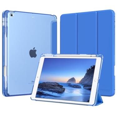 Imagem de MoKo Capa protetora inteligente para iPad 9ª/8ª/7ª geração, 2021/2020/2019 de 2021/2020/2019, fina e leve com três dobras para iPad 10.2 com capa traseira translúcida de policarbonato rígido, azul