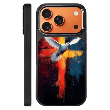 Imagem de Zhhoya Capa para iPhone 17 Pro Max, estampa de pomba branca cruzada preta compatível com MagSafe capa rígida protetora para mulheres, homens, meninos e meninas