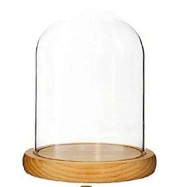 Imagem de BDMYFNSENERETY Cúpula de vidro transparente decorativa, cúpula de vidro para globos de neve faça você mesmo, mesa central de mesa Cloche Bell Jar Display Case Base de madeira (cor de madeira, 12 x 25