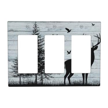 Imagem de JDAKHD Capa decorativa para tomada rústica, veado da floresta, placa de parede de 3 gangues, tripla, balancim, cabine, casa de fazenda, campo, interruptor de luz para banheiro e quarto