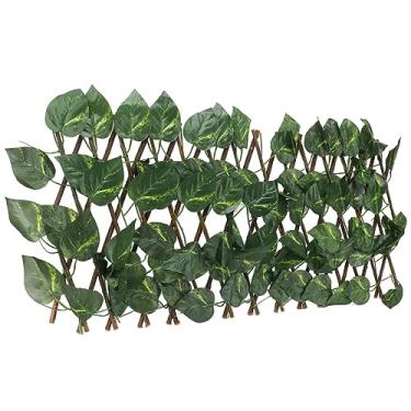 Imagem de Domary Planta de Sebe de Topiaria Artificial Cerca de Sebes Proteção Solar Expansível à Prova D'água, Madeira Real, Tela de Privacidade, UV, Uso Interno e Externo, Fácil (Folhas de Epipremnum Aureum)