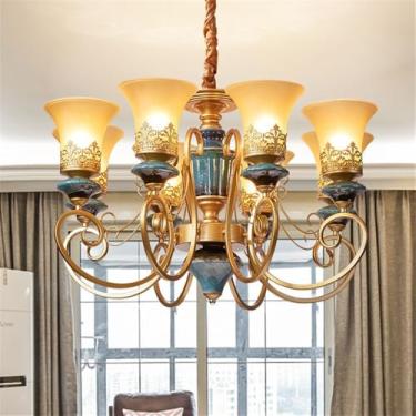 Imagem de Lustre de luxo europeu para sala de estar, estilo retrô americano, em cerâmica, para restaurante, quarto, escritório, hotel, villa, café, com luminária pendente de LED (8 lâmpadas).
