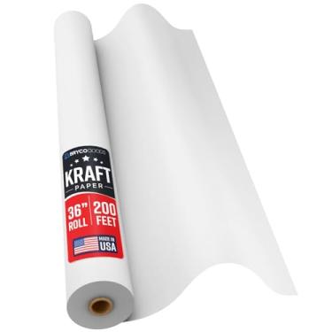 Imagem de Bryco Goods Papel de embrulho branco de 91,4 cm x 6,096 cm (200') – Rolo de papel kraft para pintura, desenho, banner, quadro de avisos, uso de cavaletes, revestimento de piso, embalagem, envio, artes