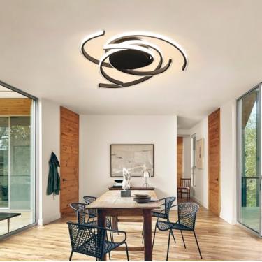 Imagem de Luminária de teto LED moderna e regulável, branca, com arco giratório, para sala de estar (com controle remoto), adequada para sala de jantar e quarto (preta, 75 cm de comprimento).