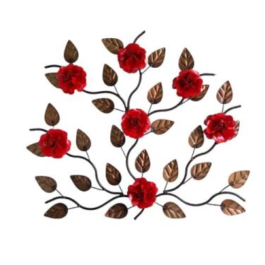 Imagem de Mandala De Parede Em Ferro Artesanal Com 7 Flores E Folhas(Vermelho)