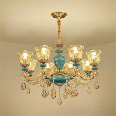 Imagem de Lustre de cristal de luxo europeu com LED, estilo americano, para sala de estar, restaurante, quarto, casa de campo, hotel, loja de roupas, salão de beleza, café (G 8 lâmpadas)
