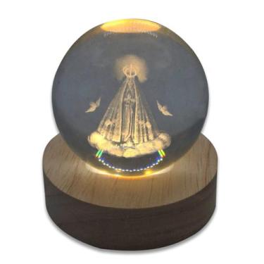 Imagem de Bola de Cristal Luminária Nossa Senhora Base de Madeira 6 cm - youbai