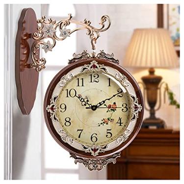 Imagem de Relógios de parede, relógio de parede frente e verso, estilo europeu, sala de estar, arte em ambos os lados, relógio de parede decorativo mudo médio grande branco marrom relógio de parede silencioso