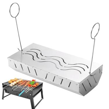 Imagem de Caixa para churrasqueira, caixa defumada de aço inoxidável | Acessório de churrasqueira a carvão com tampa, suporte de carvão para churrasqueira externa, funciona com lascas de madeira, adiciona sabor