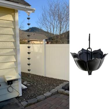 Imagem de WEBSID Calhas de desvio, correntes de chuva de alumínio para calha, decoração de sistema de captura de água de chuva, corrente coletora de chuva de 2,4 m, 2,6 m, 3 m, sinos de chuva, fácil instalação