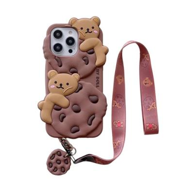 Imagem de Lubiogio Capa de silicone macio de desenho animado 3D com cordão para iPhone 17 Pro 6,3 polegadas 2025, personagem de sobremesa Kawaii capa de silicone macio com pingente (ursinho de biscoito)