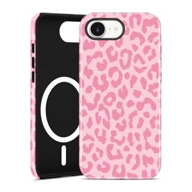 Imagem de Aitipy Capa de telefone magnética de guepardo para iPhone 16e, compatível com MagSafe, linda estética rosa estampa de leopardo TPU macio e policarbonato rígido à prova de choque capa protetora para