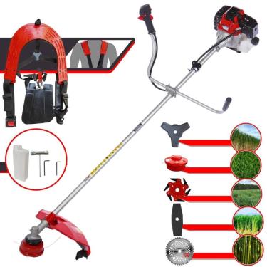 Imagem de Roçadeira Toyama RT52L À Gasolina 52cc Com Sistema Anti-Vibração Para Todos os Tipos de Trabalho Com Carretel de Nylon + Kit de 4 Lâminas de Cortes