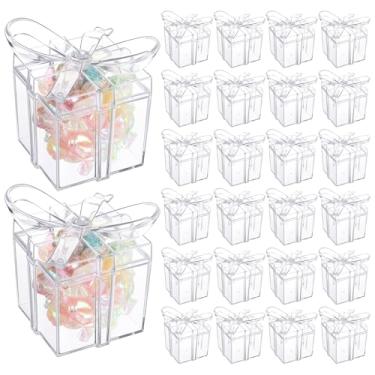 Imagem de Potchen Pacote com 24 caixas de presente transparentes para lembrancinhas de festa, 5 x 5 x 5 cm, pequenas caixas de presente de plástico, recipientes de doces para casamento, Natal, chá de bebê