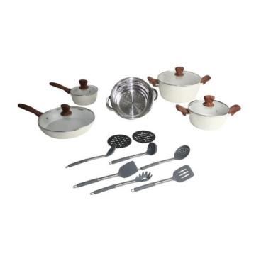 Imagem de Jogo De Panelas Cerâmica 18 Pçs Cookware Envio Imediato - Quartzo ston