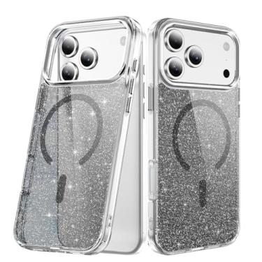 Imagem de LEMAXELERS Capa magnética para iPhone 17 Pro Max, compatível com MagSafe, brilhante, brilhante, TPU (poliuretano termoplástico), capa protetora fina à prova de choque para iPhone 17 Pro Max, preto