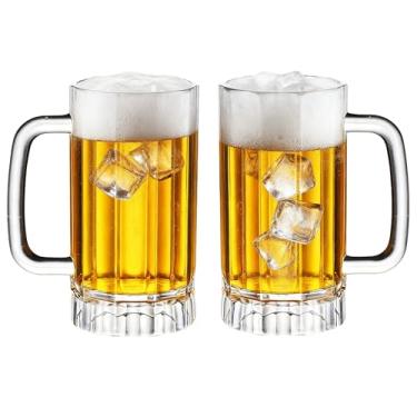 Imagem de Rerii Conjunto de 2 canecas de cerveja de plástico de 595 g com alças, caneca de cerveja transparente reutilizável, copos de cerveja de plástico para casa, hotel, bar, festa, casamento e fantasia