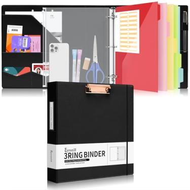 Imagem de Eyrozill Pasta de couro profissional com prancheta, bolsa com zíper, 5 folhas divisórias de plástico, fichário de couro com 3 anéis de 8,5 x 11, anéis redondos de 5 cm, organizador profissional de